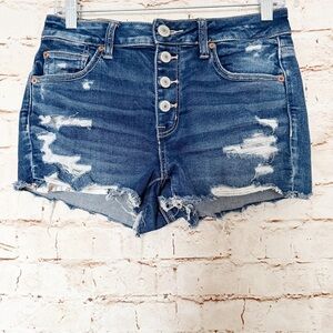 American Eagle hi rise shortie denim shorts distressed